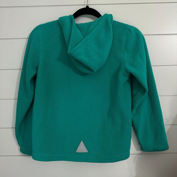 LL Bean Girls Large 14-16 Full Zip Fleece Jacket Hood Blue Green Outdoors Warm - Picture 2 of 3